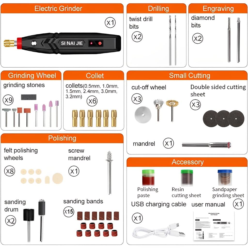Serplex Cordless Drill Machine Kit with Accessories 1500Ah USB Rechargeable 6 Speed Adjustable Electric Drill Machine for Grinding, Woodwork, Handcraft Work DIY, Jewelry Making