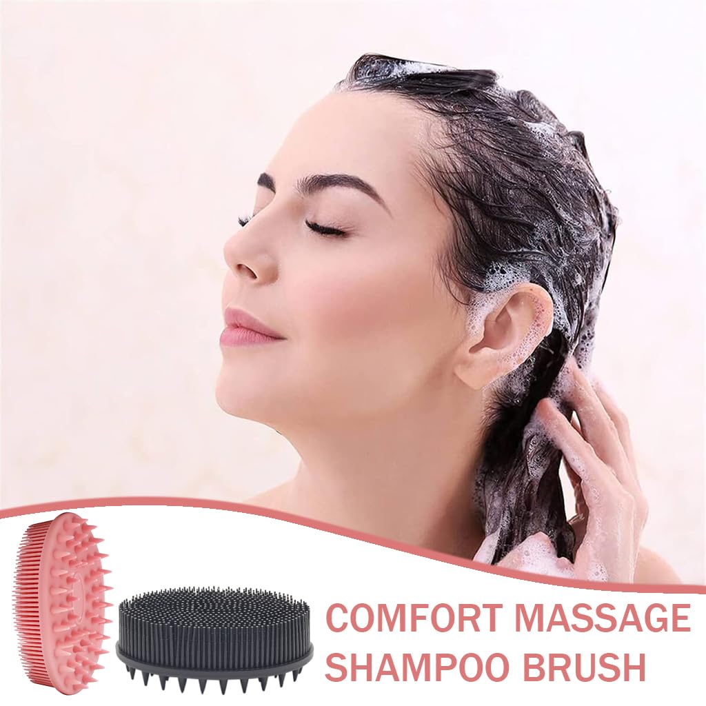 MAYCREATE 2 Pack Silicone Body Scrubber, 2 in 1 Bath and Shampoo Brush, Exfoliating Double-Sided Body Brush for Sensitive Skin, Scalp Massager Shampoo Brush, Gentle Exfoliating, Pink+Black