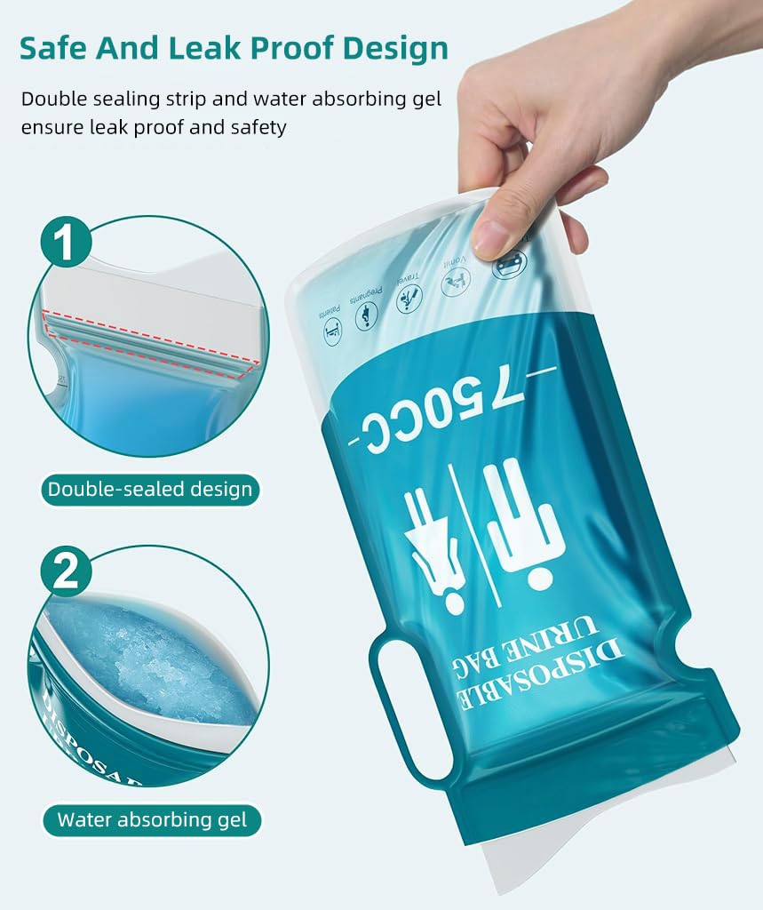 Proberos 5Pcs Urine Bags Unisex Disposable PE Urine Bags with Handle 750cc Capacity Ziplock Leaking Proof Urine Bags for Men Women Emergency Urine Bags for Outdoor, Driving, Camping, 13x27cm