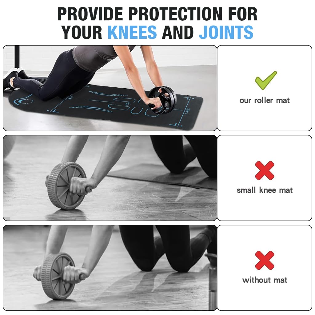 Proberos Silent Mat for Ab Roller Wheel EVA Anti-slip Fitness Mat with Distance Guide Lines Exercise Mat Abs Training Mat Knee Mat Yoga Mat Fitness Mat, 140cmx56cm