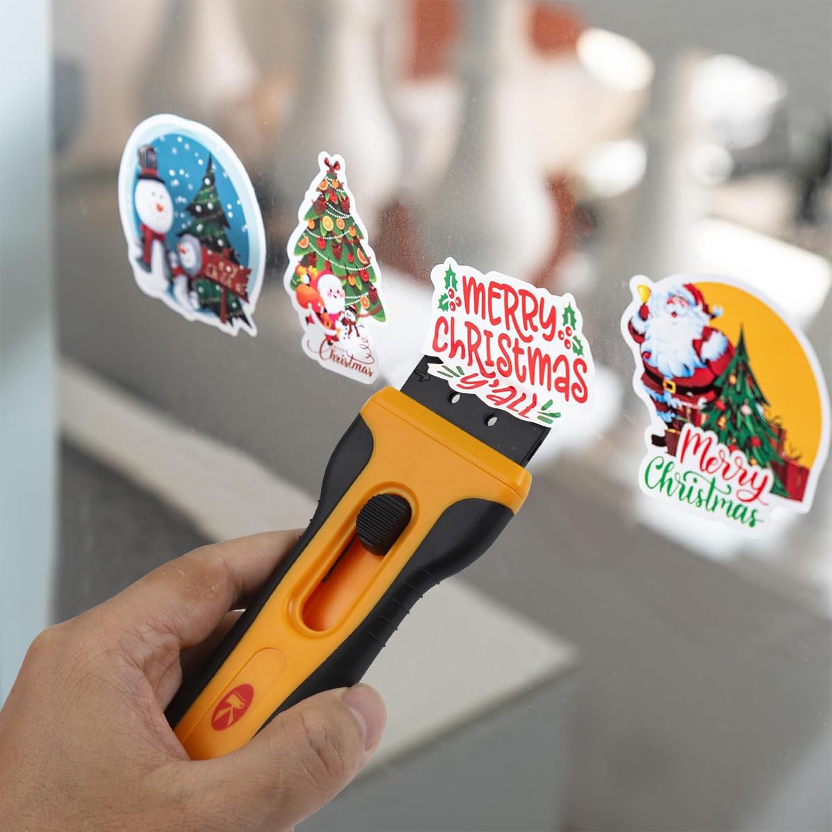 Serplex Razor Scraper Glue Remove Tool Razor Scraper with 5 Razor Blades Intergrated Blade Storage Design Safe Retractable Glue Removal Scraper for Removing Stickers, Labels on Wall, Glass, Tiles