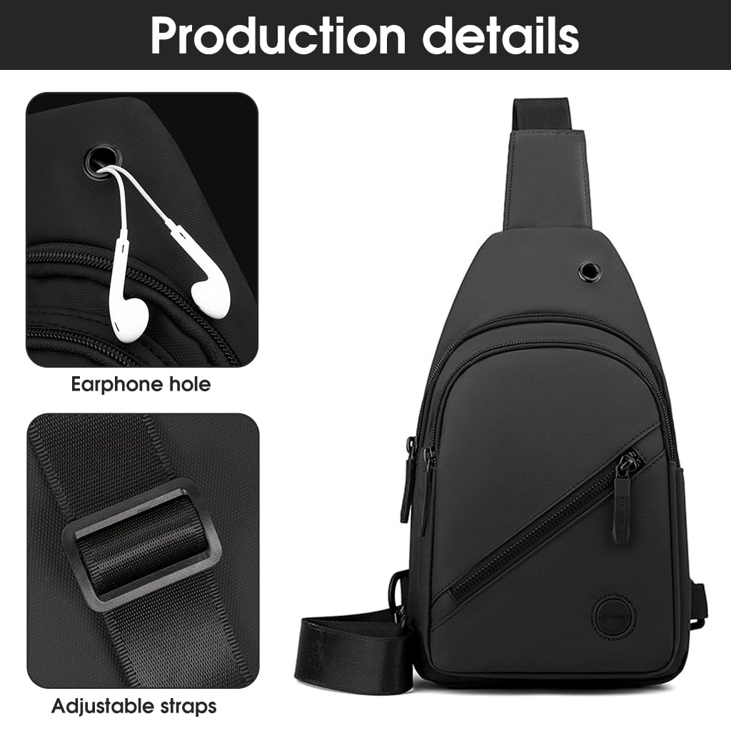 GUSTAVE Waterproof Sling Bag Crossbody Backpack Chest Shoulder Cross Body Bag Travel Outdoor Sport Hiking Cycling Camping Daypack For Men Women (30cm x 18cm x 8cm, Black)