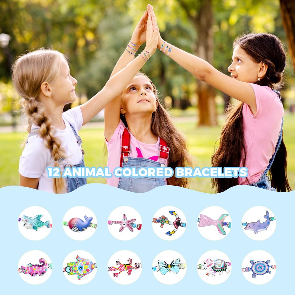 PALAY Bracelet for Girls Stylish Mermaid Friendship Bracelet Cartoon Animal Charm Kids Bracelets for Girls Best Friend Bracelet Set Hand Bracelet Party Bracelet Jewellery Gift for Kids - 12 Pieces