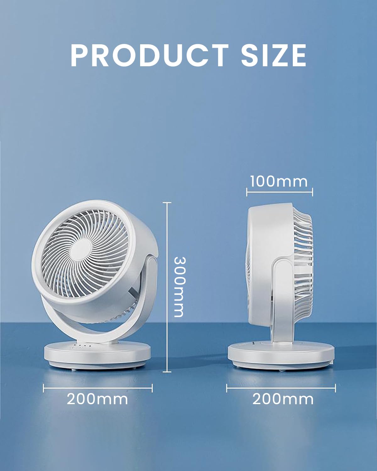 HANNEA Table Fan Small Size, Portable Rechargeable Mini Fan, USB Battery Fan Electric 8 Inch Hanging Low Noise, 90° Rotation, 4 Speeds Personal Desk Fan for Kitchen Home Office Outdoor Camping