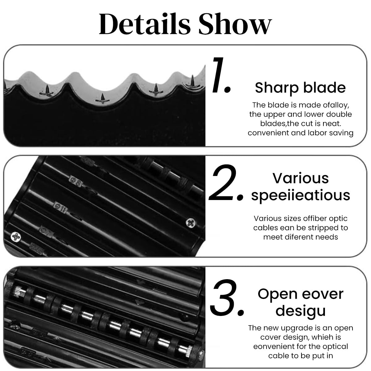 Serplex Fiber Optic Cable Stripper Multi Fiber Optic Stripper for 4.5mm/6mm/7mm/8mm/11mm Fiber Optic Mid Open Alloy Blade Design Multi Purpose Fiber Optic Stripper Tool