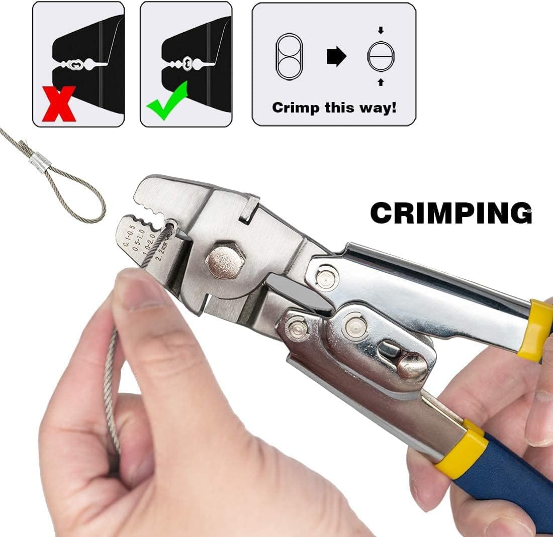 Serplex Up To 2.2mm Wire Rope Crimping Tool Swaging Tool Swager Crimper Fishing Crimping Tool Swaging Tool 1.2/1.5/2mm Aluminum Double Barrel Ferrule Crimping Loop Sleeve Kit Cable Crimper Tool