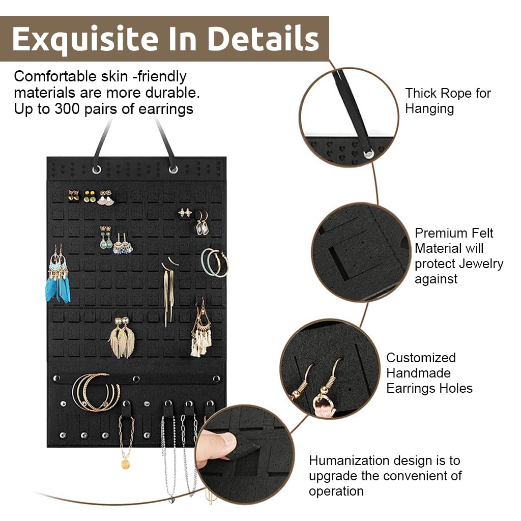 HASTHIP Hanging Jewellery Organizer for Women, Large Bracelets Earrings Organizer Box, Soft Felt Necklaces Earrings Storage Holder Hanger Display Board for Jewellery, Studs Hoop Earrings