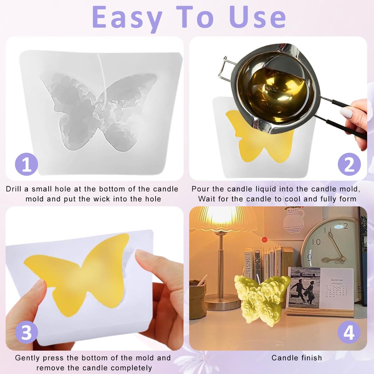 HASTHIP 3D Flower Butterfly Silicone Mold DIY Crafting Butterfly Silicone Resin Mold Flower Butterfly Silicone Molds for Scented Candles, Handmade Soap, Resin Desk Decor, Cake Decorating, 5x3.6cm