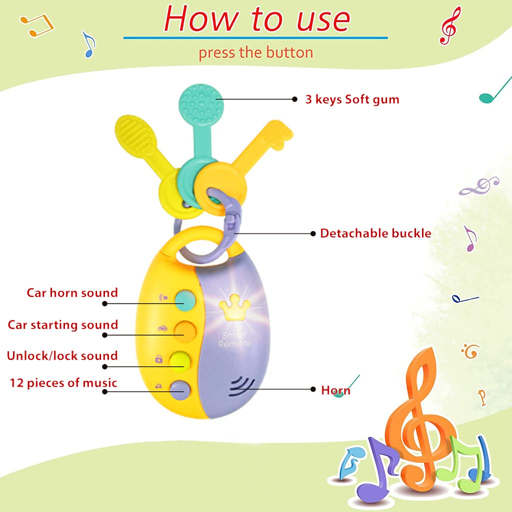 PATPAT Musical Smart Remote Key Toys for Baby, Fake Car Toy Keys with Sound and Lights, Fun and Educational Key Toys, Built-in 12 Melodies Soothing Music, Early Educational Toy for Children