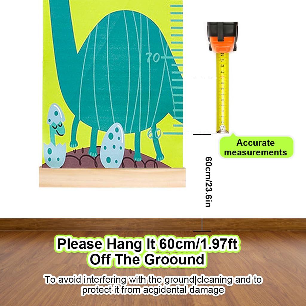 SNOWIE SOFT Cartoon Dinosaur Growth Chart for Kids 60-180cm Wall Hanging Growth Chart for Kids & Teenagers Canvas Cartoon Growth Chart Waterproof Canvas Growth Chart for Kid's Room