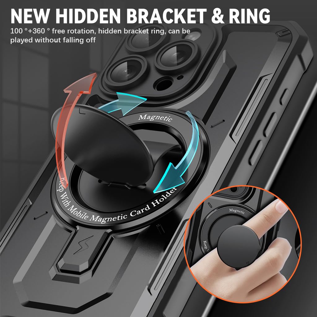ZORBES for iPhone 15 Pro Max Case, TPU Phone Case for iPhone 15 Pro Max Compatible with MagSafe Wireless Charging Strong Magnetic Ring Patch, 360° Rotatable Folding Phone Stand with Phone Ring Grip