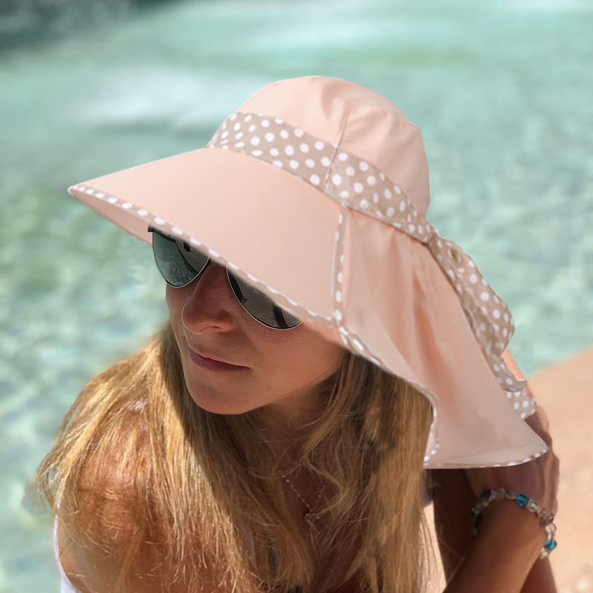 PALAY Wide Brim Hat for Women, UV Protection Sun Hats with Neck Shield Flap for Ladies, Foldable Packable Summer Cap Fishing Hiking Beach Hat (Khaki)