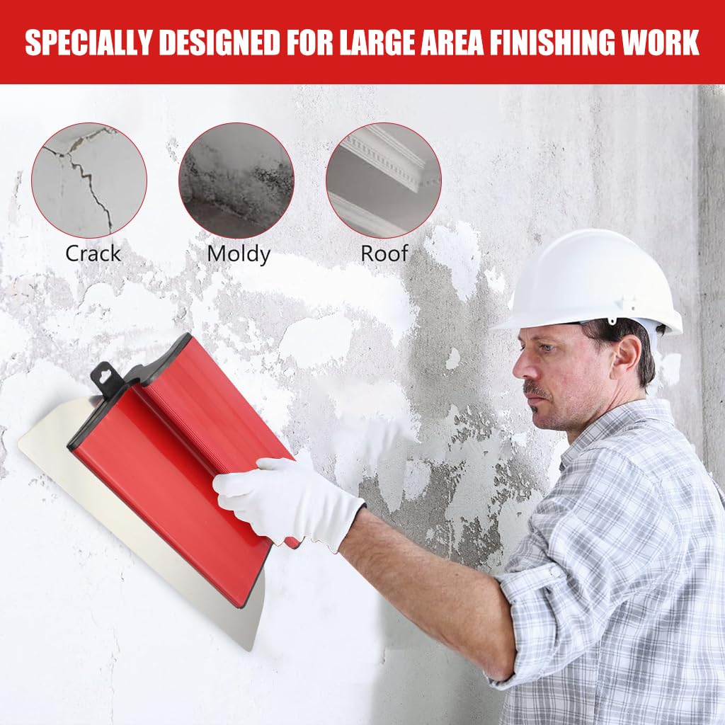 Serplex Skimming Blade 9.84 Inches Stainless Steel Trowel Skimming Blade Rubberized Handle Drywall Smoothing Spatula Skimming Trowel Plastering Trowel for Large Area Project, House Renovation