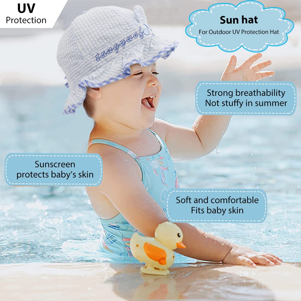 SNOWIE SOFT Baby Hats for Girls, Hat for Baby Girl, Summer Hat Rabbit Ears Sun Hat Blue Stripy Bucket Hat for Outdoor UV Protection Baby Cap 6-12 Months