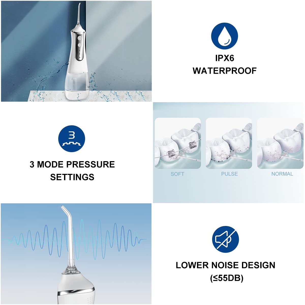 HANNEA Professional Cordless Oral Flosser ForTeeth Cleaner Rechargeable Battery & Portable Flosser for Teeth Electric Toothbrush with 3 Modes Adjustable Water Pressure