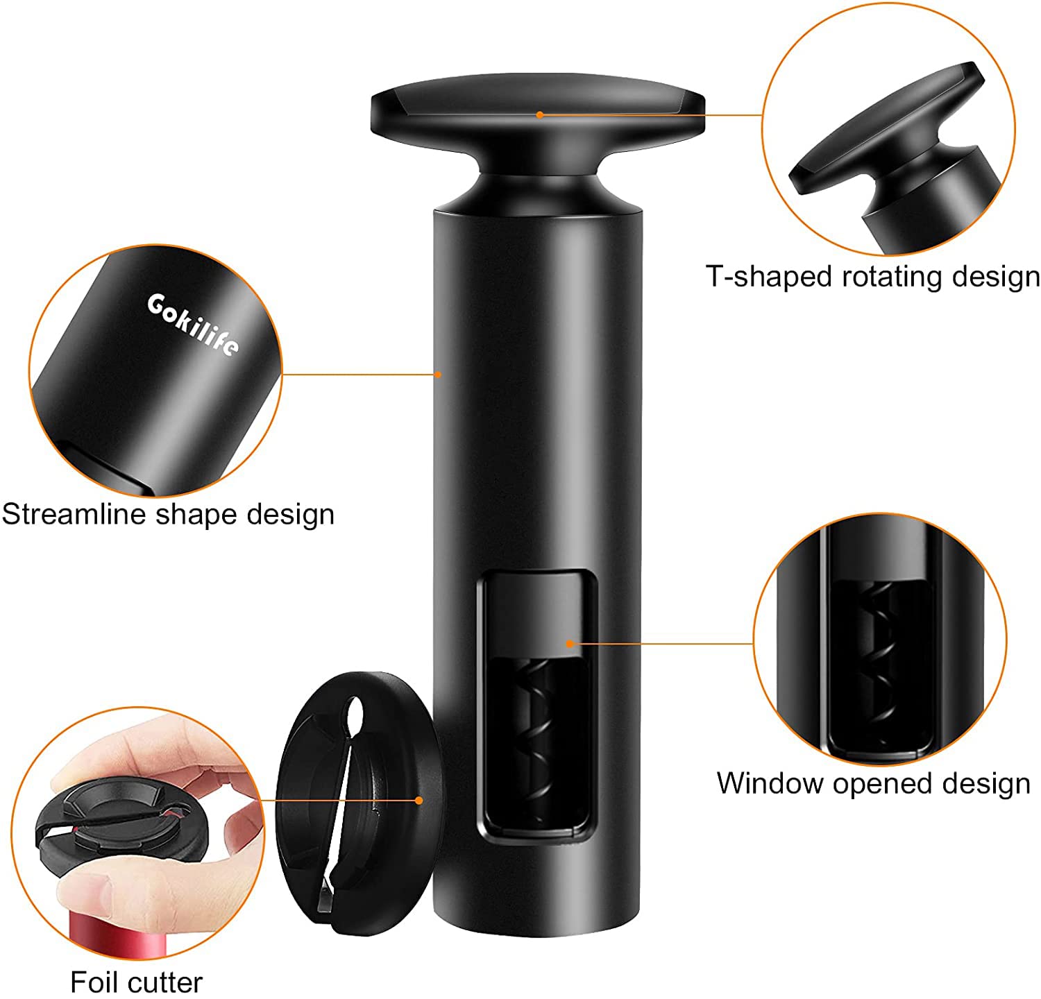 HASTHIP® Black Reusable ABS T Shape Handle Manual Wine Bottle Opener Corkscrew with Foil Cutter for Home,Kitchen,Party,Restaurant,Bar Without Charing