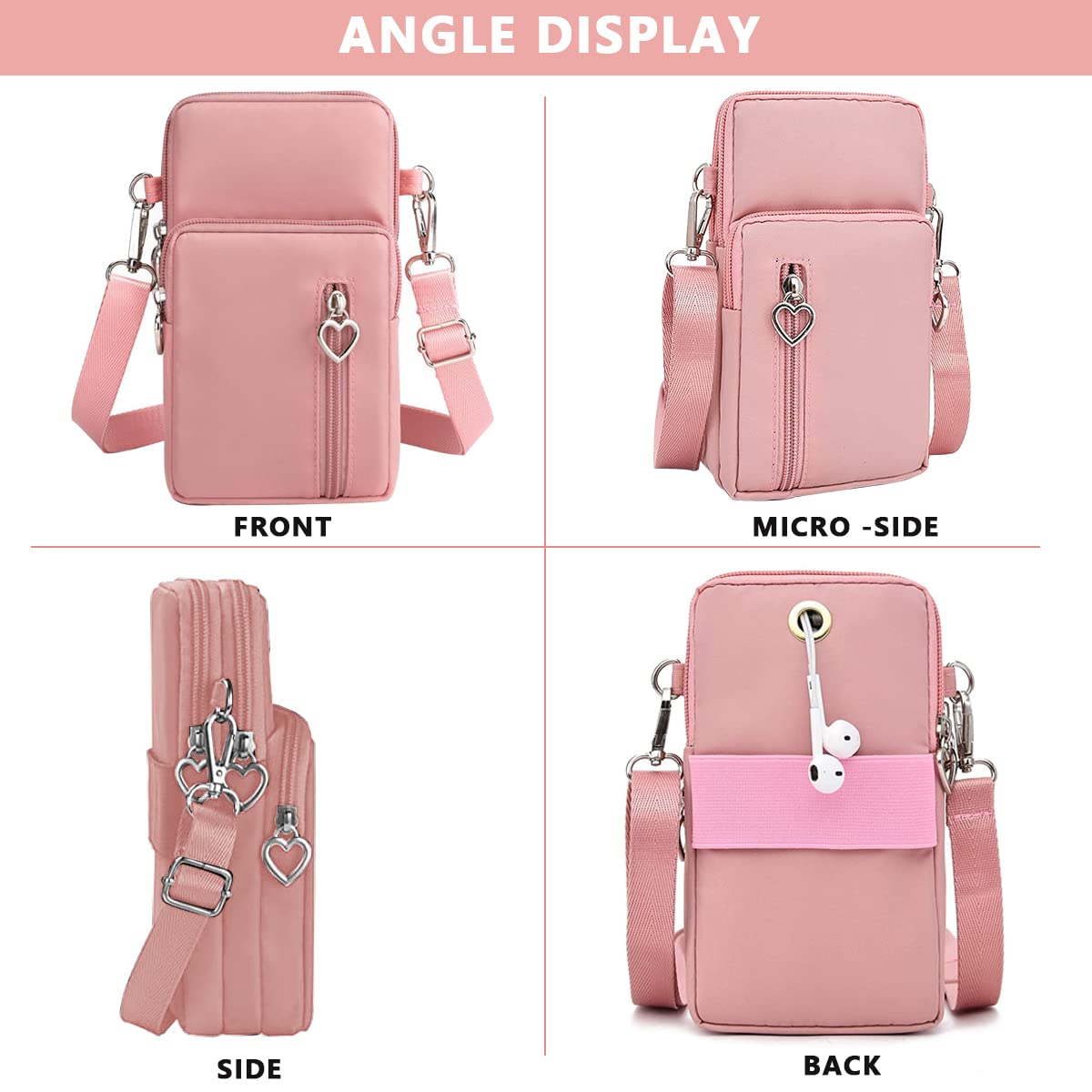 PALAY Crossbody Phone Bag for Women Mini Wallet Shoulder Crossbody Phone Bag with Earphone Cable Hole Wallet Clutch Bag for Women, Phone Bag for 7.2'' Phone, Pink