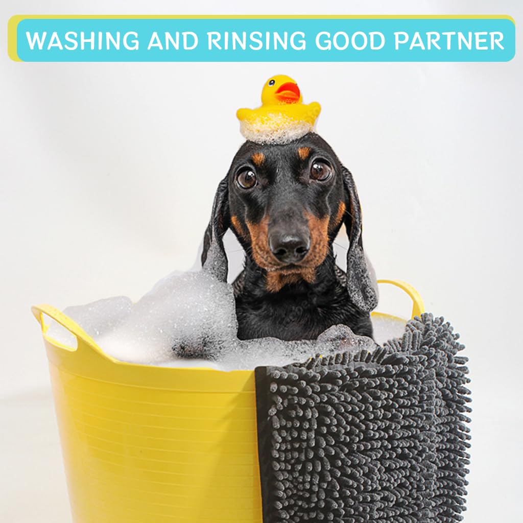 Qpets Dog Bath Towel, Pet Towel Microfiber Cat Grooming Towel Quick Dry Shower Towel with Pockets, Super Absorbent Dry Towel Dog Bathrobe Towel Soft Drying Coat for Cat Dog (80*35CM)