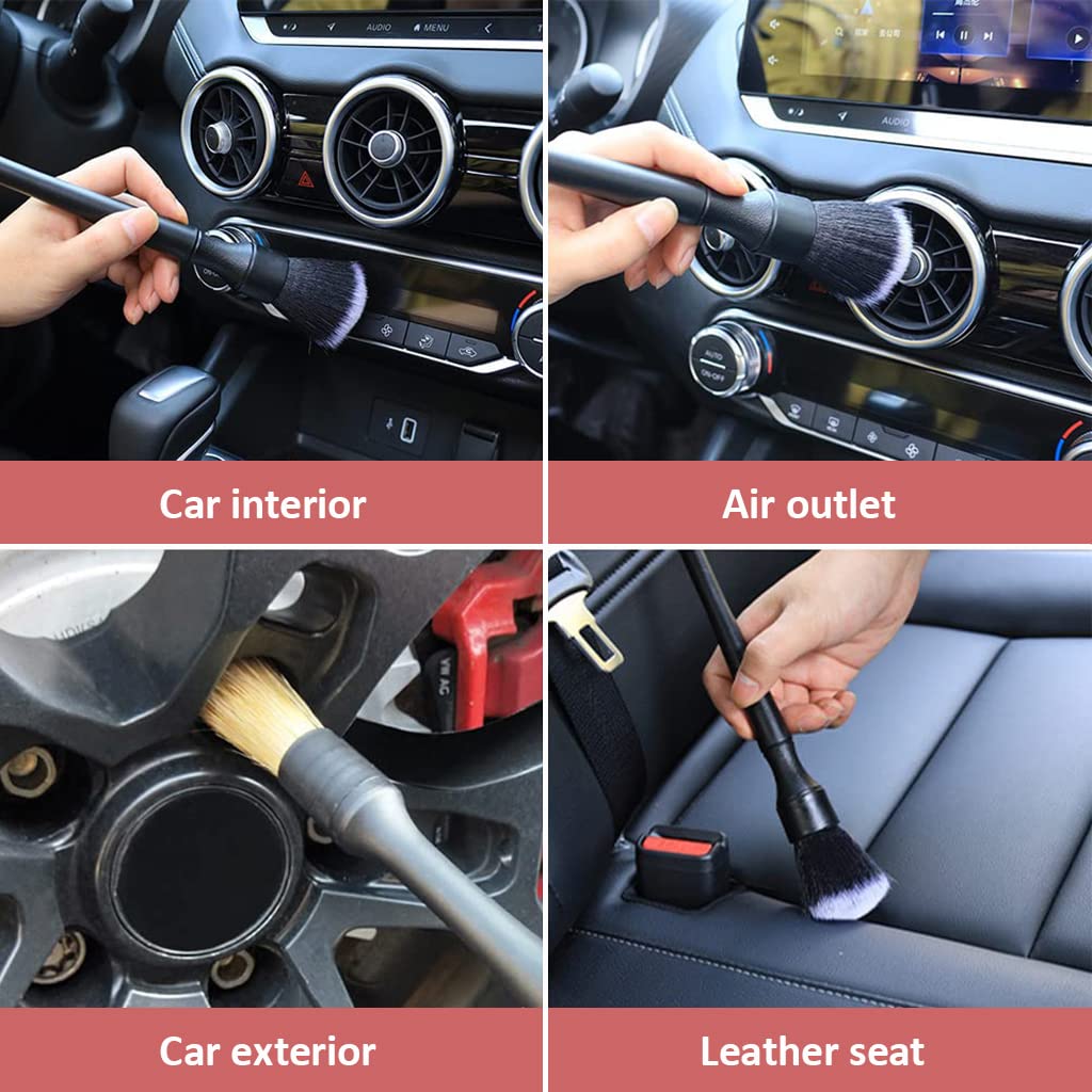 STHIRA 3pcs Car Duster Brush Set with Box, Fine Bristle Brushes for Car Interior Detailing, Soft Bristles Cleaning Brush Dusting Tool for Dashboard, Wheel, Window, Keyboard, Air Conditioners