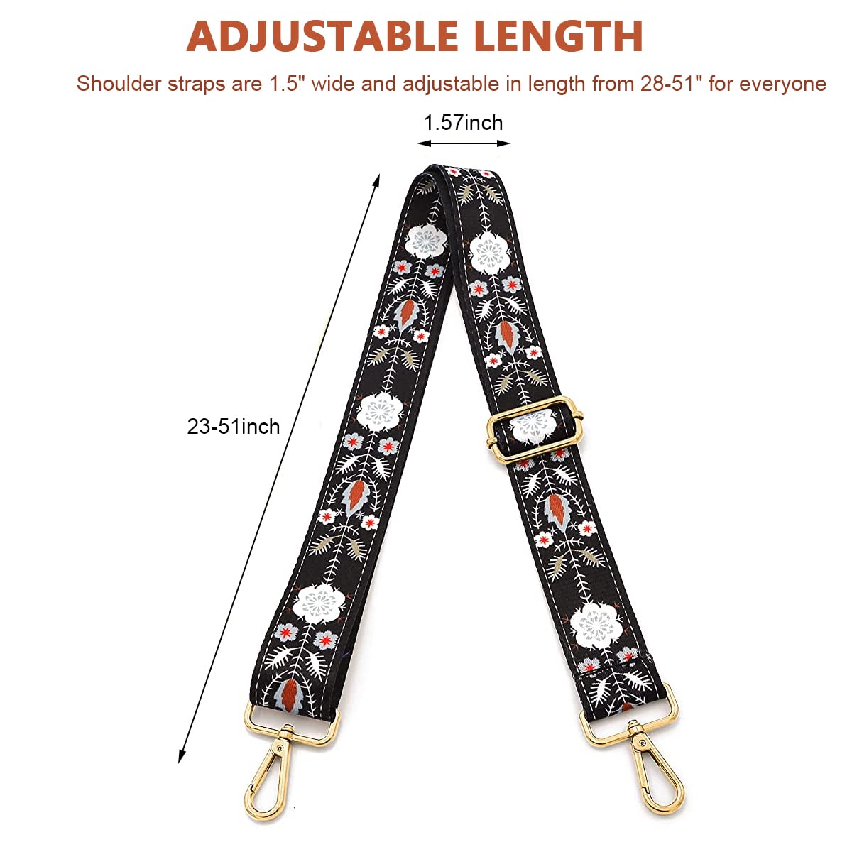 PALAY Shoulder Strap for Travel Bags Retro Jacquard Embroidery Wide Exotic Adjustable Crossbody Strap for Handbag