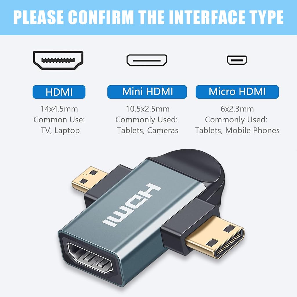 Verilux HDMI Adapter, Mini HDMI to HDMI Adapter, Male to Female HDMI Converter, 4K@60Hz HDR 3D Dolby 18Gbps, Compatible for Nikon Zfc/Raspberry Pi 4/Sony A6000/GoPro Hero and Other Action Camera