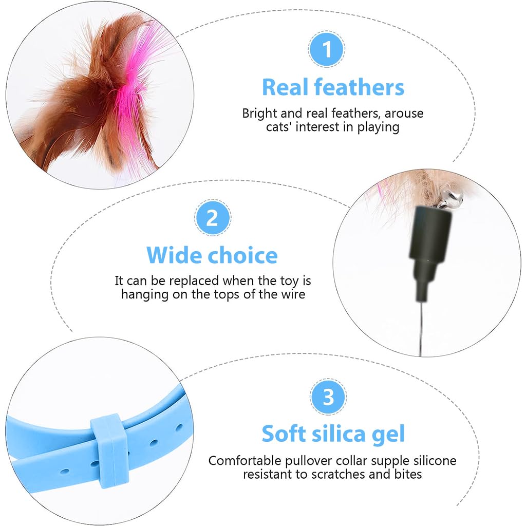 Qpets Cat Teasing Toy Feather Teasing Wand Toy Wearable Collar Cat Teasing Toy with Bell and Feather Cat Self-Entertainment Toy Boredom-Buster Toy
