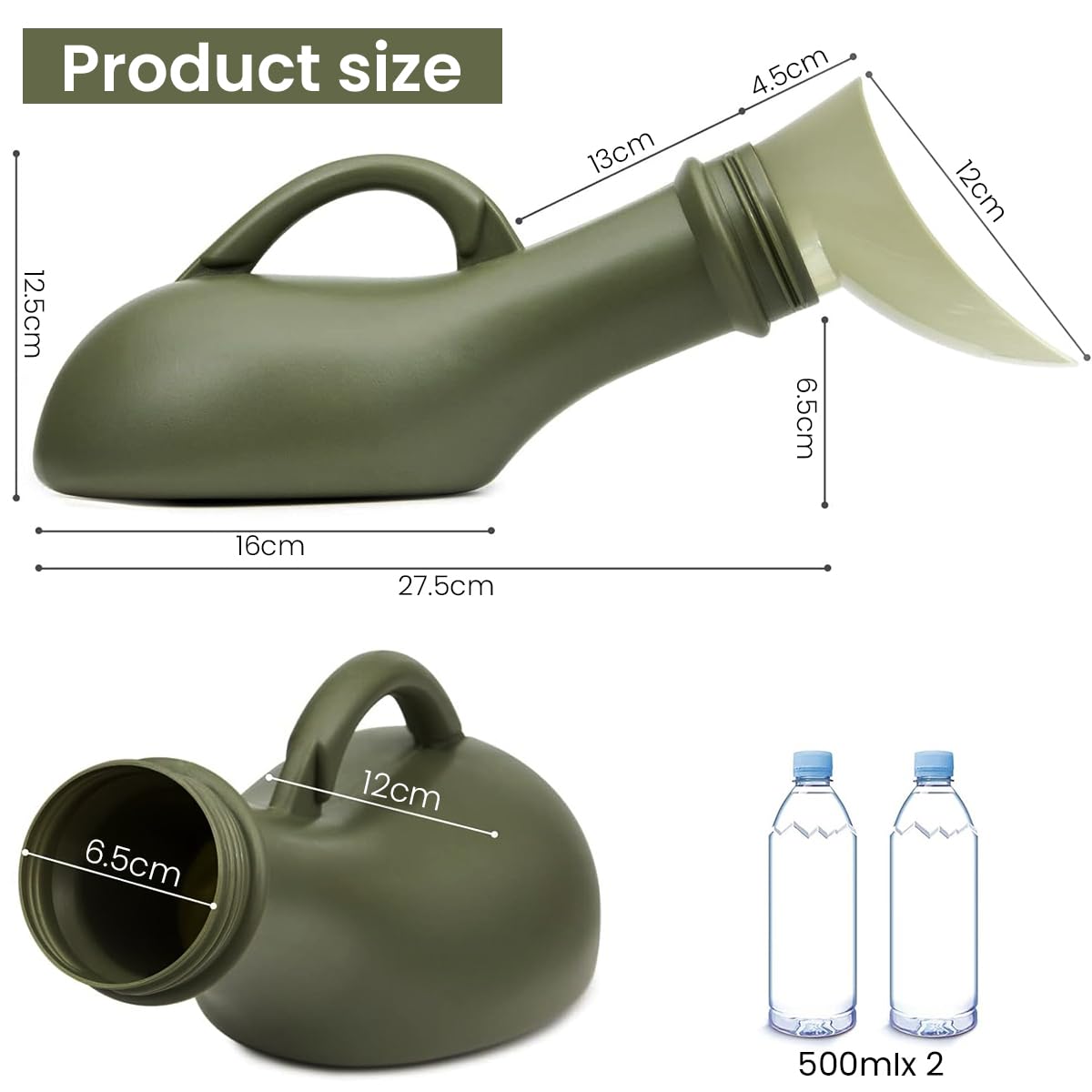 HANNEA Urinal Travel Toilet Urinal Bottles with Funnel Pee Bottle Urinals Unisex Portable Urine Bottle Pee Container Car Travel Camping, 1000ML