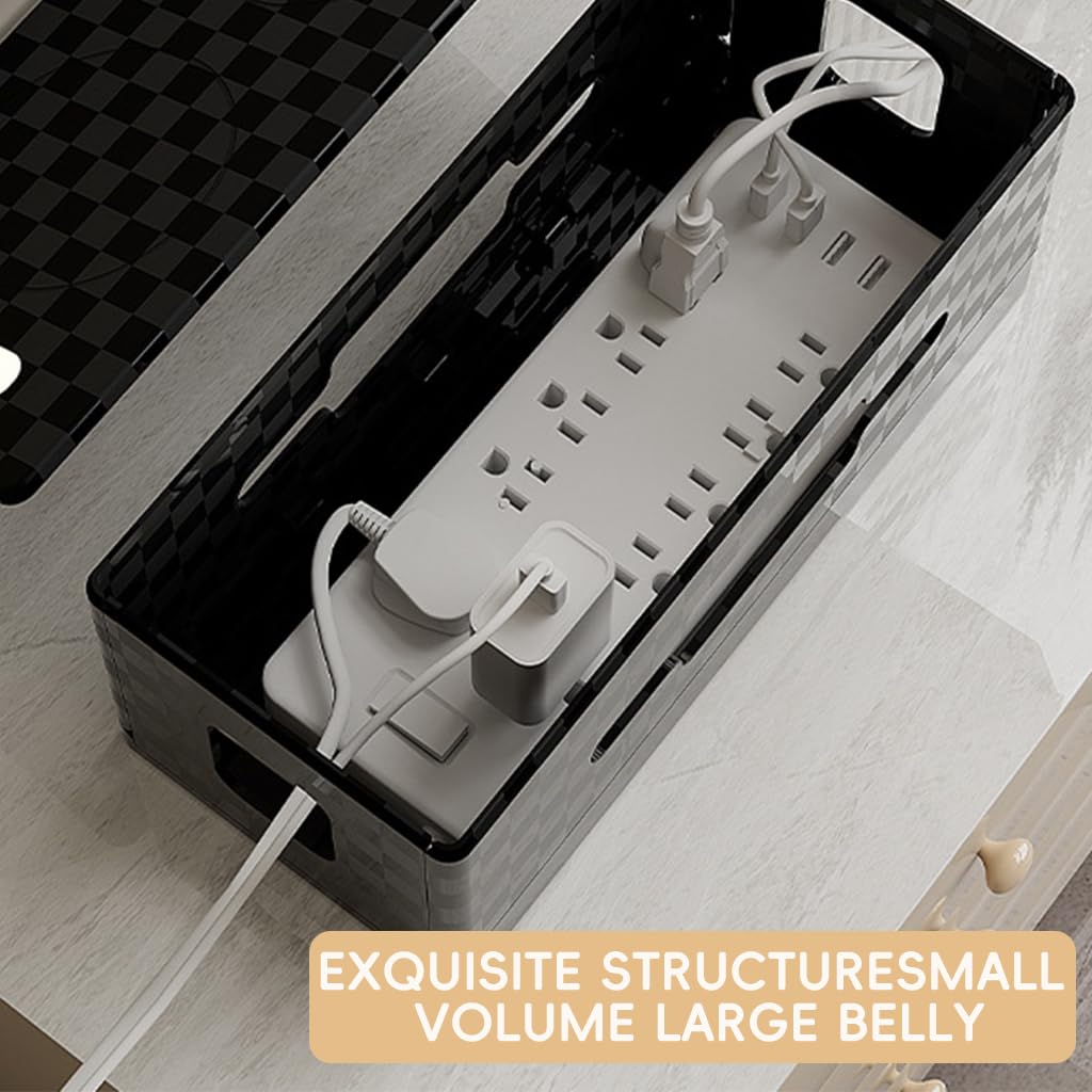 HASTHIP Electric Cable Management Box with Wireless Charging Pad, Mosquito Repellent Lamp, Power Strip Organizer, Modern Desk Solution for Neat and Decluttered Spaces, 32x14.5x13.5cm