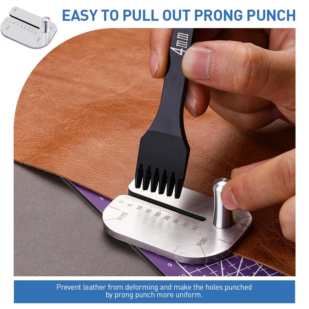 HASTHIP Leather Craft Punch Aid Plate with Double Side Scale-Marked Slot & Curve Cutting Multi Leather Crafting Tool Stainless Steel Leather Hole Punch Spacing Aid Tool Leather Stitching Tool