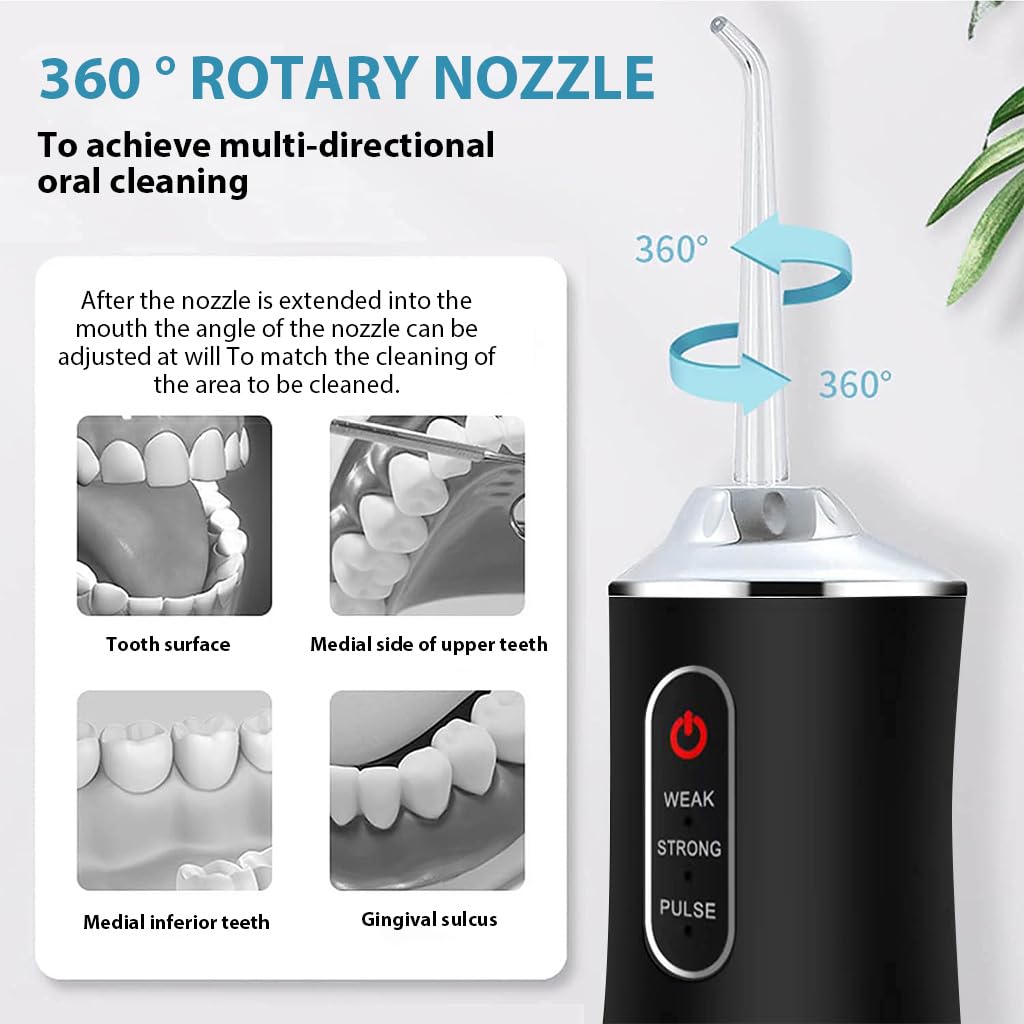 HANNEA Professional Cordless Dental Flosser, Portable Oral Irrigator for Teeth, 3 Modes Rechargeable & IPX7 Waterproof Teeth Cleaner with 220ml Detachable Water Tank for Home Travel, Black