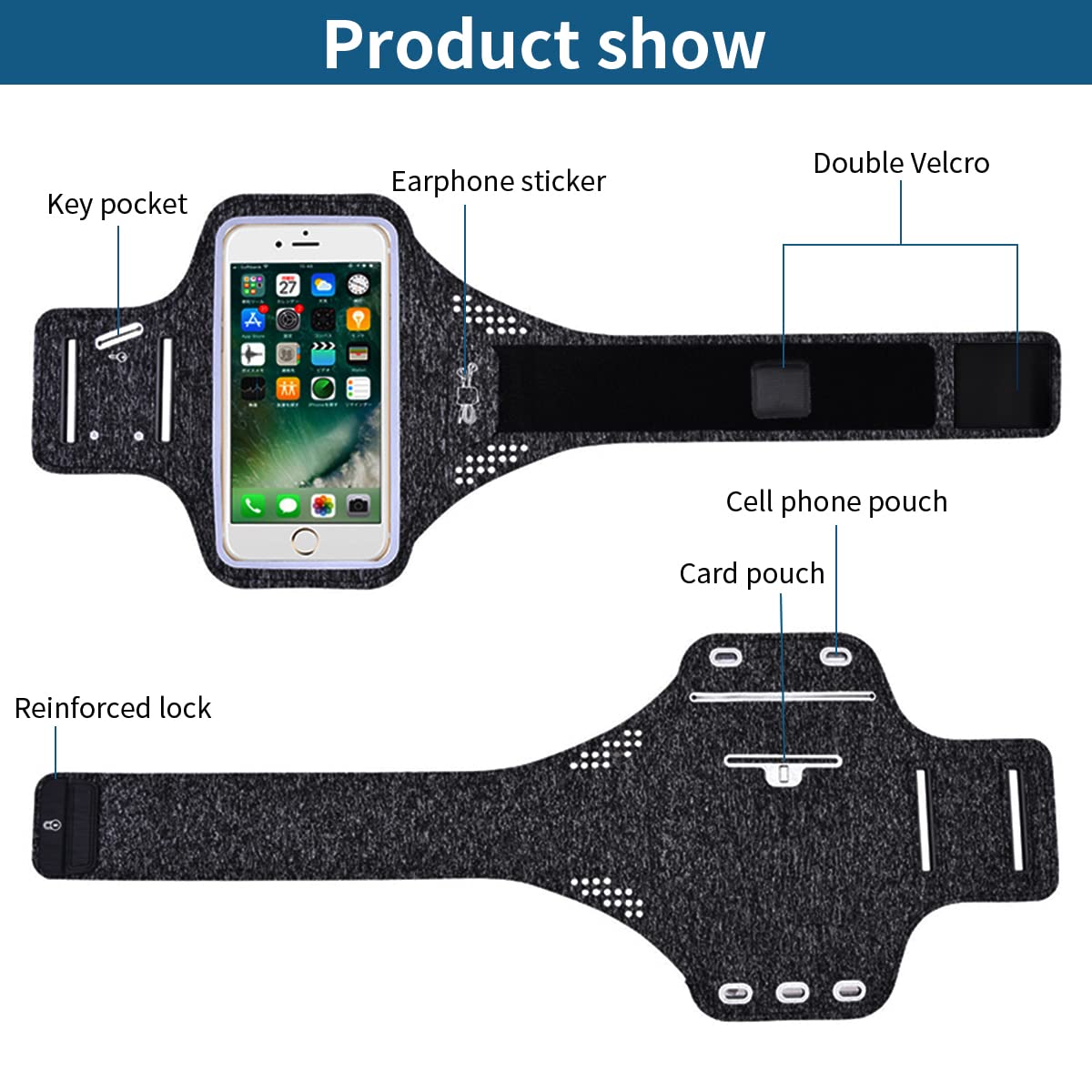 ZIBUYU Phone Armband for Running Anti-Slip Phone Holder for Exercise Armband for 7 inch Mobile PVC Screen Cover Waterproof Phone Holder Earphone Cable Elastic Arm Band for Running, Jogging