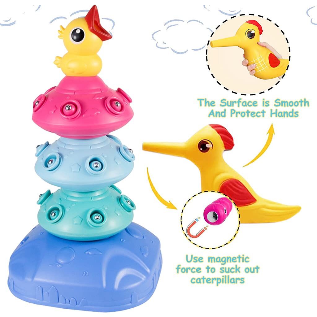 PATPAT Stacking Toy Magnetic Toys for Kids Fine Motor Skill Toys for Kids Electric Rotatable Toddler Woodpecker Catch and Feed Game, Bird Caterpillars Toy Set Montessori Toys for 3 Year Old Boy
