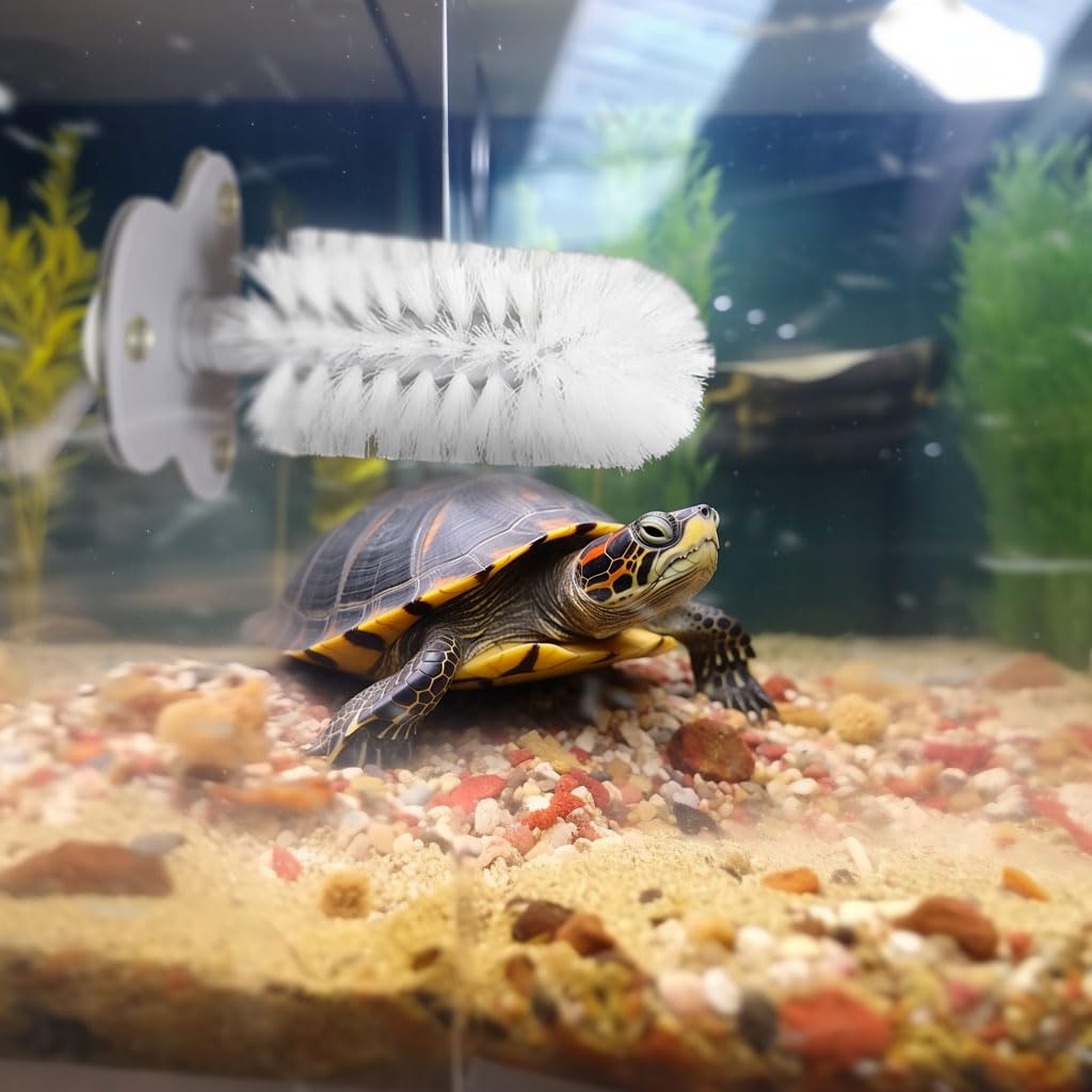 Qpets Turtles Brush, Grooming Brush for Turtles with Suction Cup, Grooming Brush for Turtle Tank Soft Bristle Grooming Brush for Turtles