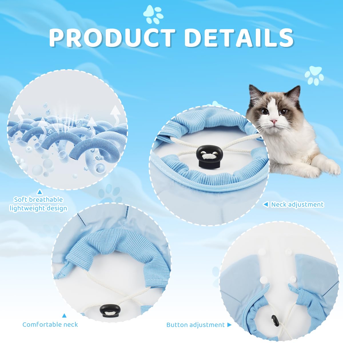 Qpets Cat Cone PVC Cat Recovery Cone with Soft Pillow, After Surgery for Anti-Licking Cat Cone, Surgery Recovery Cone for Small Pet (S, 12-25 cm)