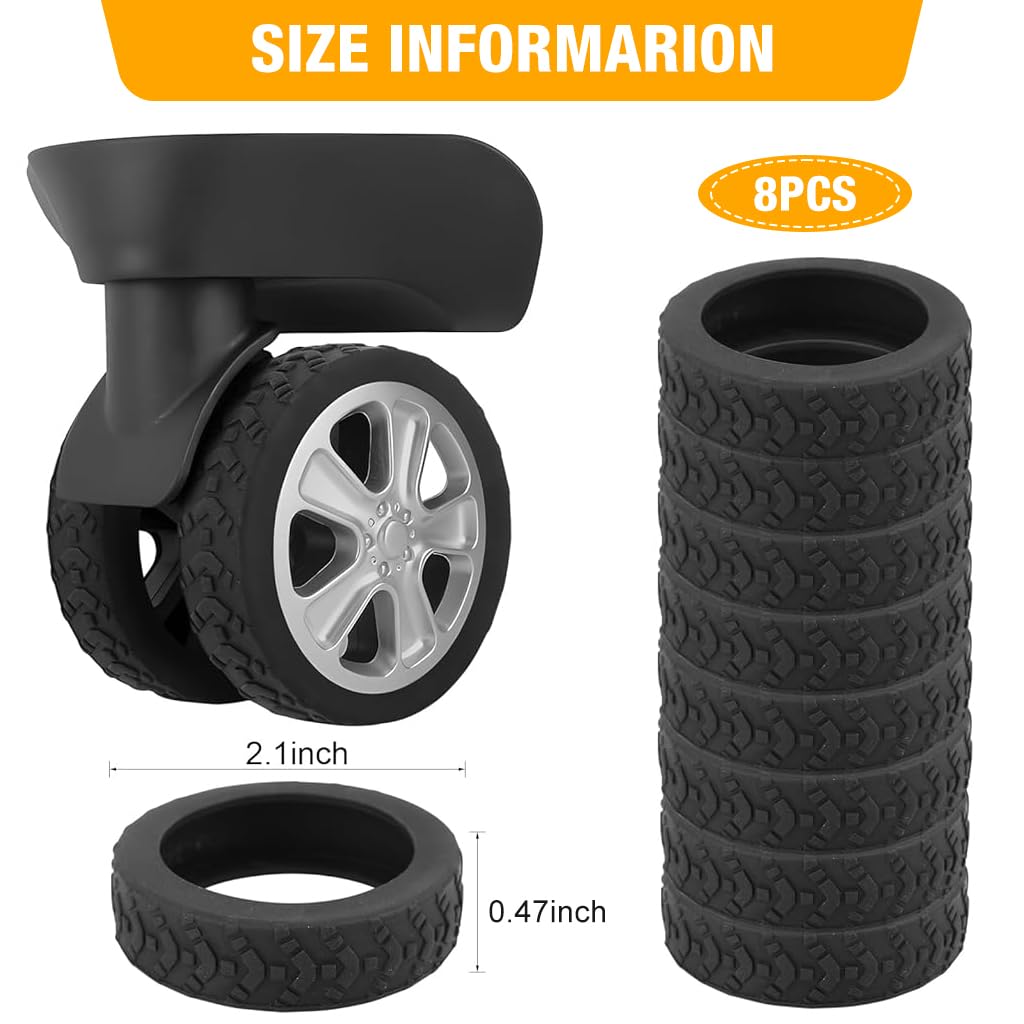 PALAY 8Pcs Luggage Wheel Silicone Protector Cover - Silicone Suitcase Wheel Protector Covers, Silent Shock-Proof Carry on Luggage Wheels Cover for Wheel-on Luggage (Black)