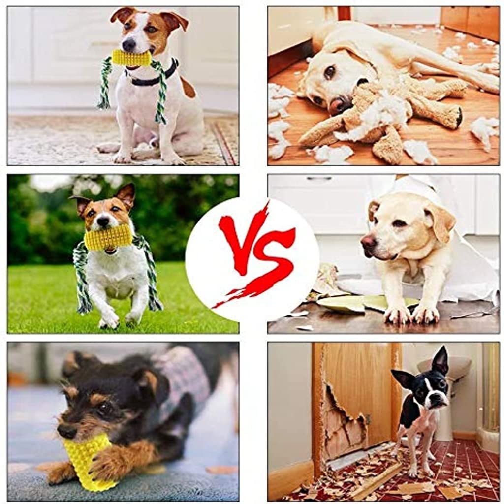 Qpets Dog Chew Toys, TPR Corn Chew Toy for Dog Teething Chewing Toy with Cotton Ropes, Sturdy Chew Toys, Interactive Pet Toys Gift Toy for Dog Small Puppies and Medium Dogs