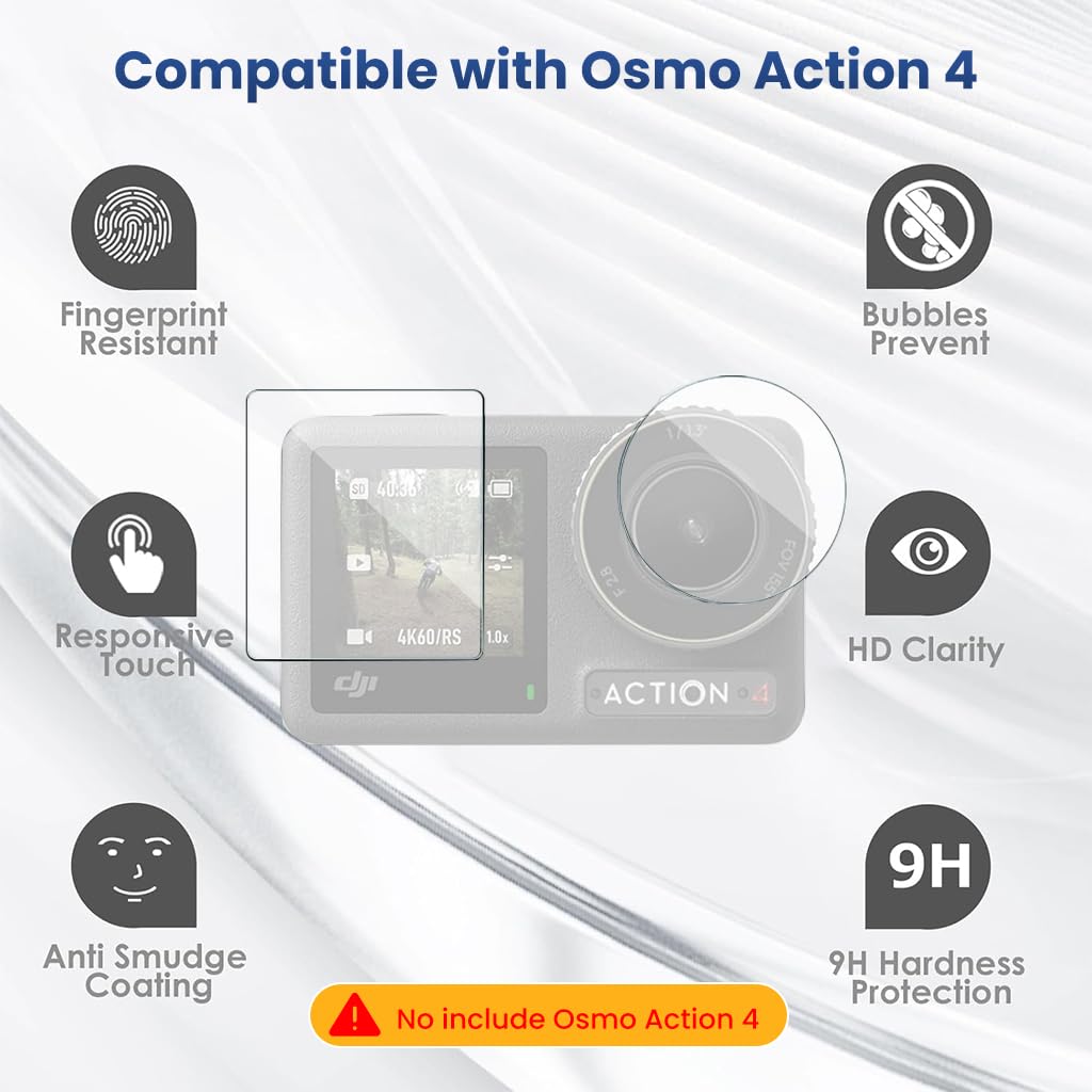 ZORBES Screen Protectors Lens Protector for OSMO ACTION 4, Anti-glare HD Tempered Glass Screen Protectors with Removable Lens Cover Anti-screatch 9H Tempered Glass Screen Protectors for OSMO ACTION 4
