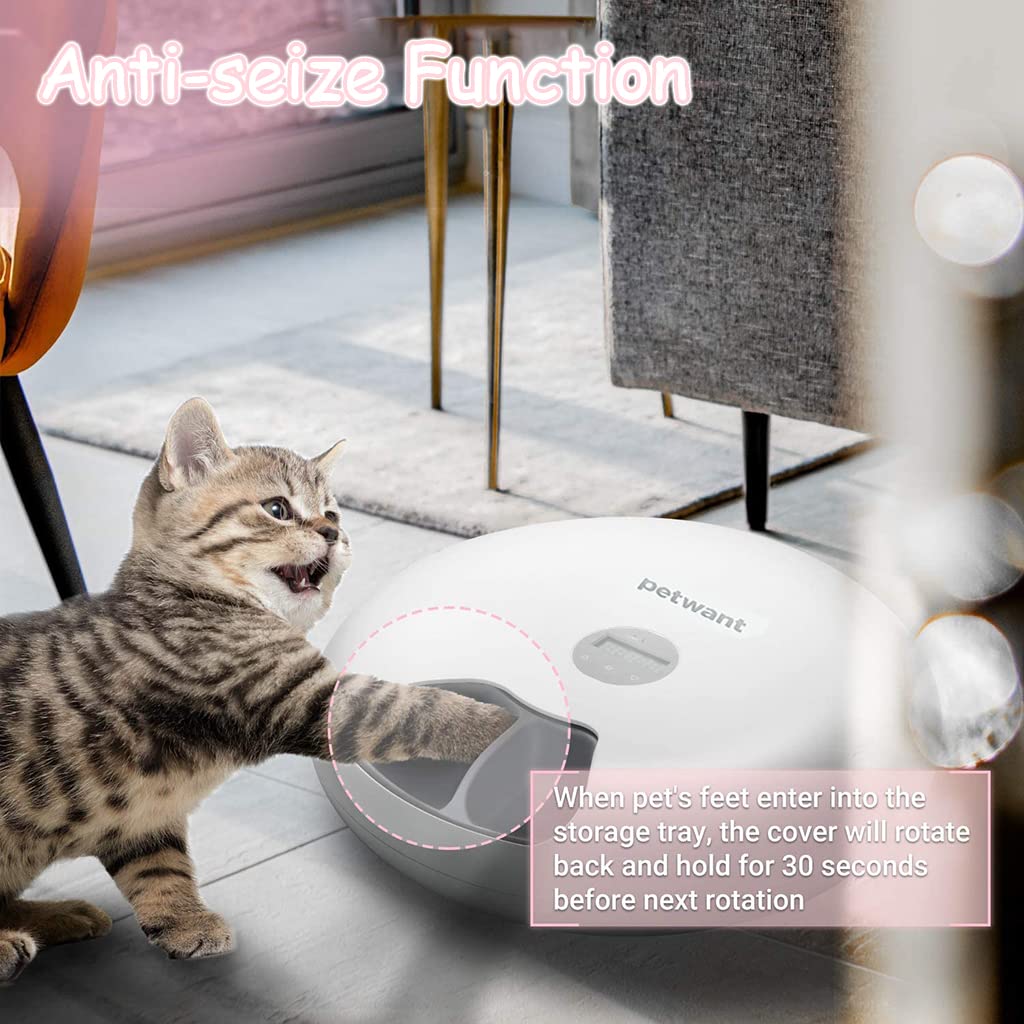 Qpets Automatic Cat Feeder 6 Meal Rotatable Cat Food Dispenser Pet Food Dispenser for Wet Dry Pet Food Dispenser for Small Medium Pet Cat Food Batteries & USB Power Supply