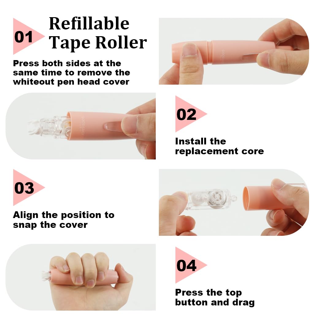 HASTHIP 6Pcs Correction Tapes Kit - 6m x 5mm Diverse Rollers, Correction Tape Roller for Students, Pink Correction Tapes Kit School Supplies Office Stationeries Supplies Student Gifts