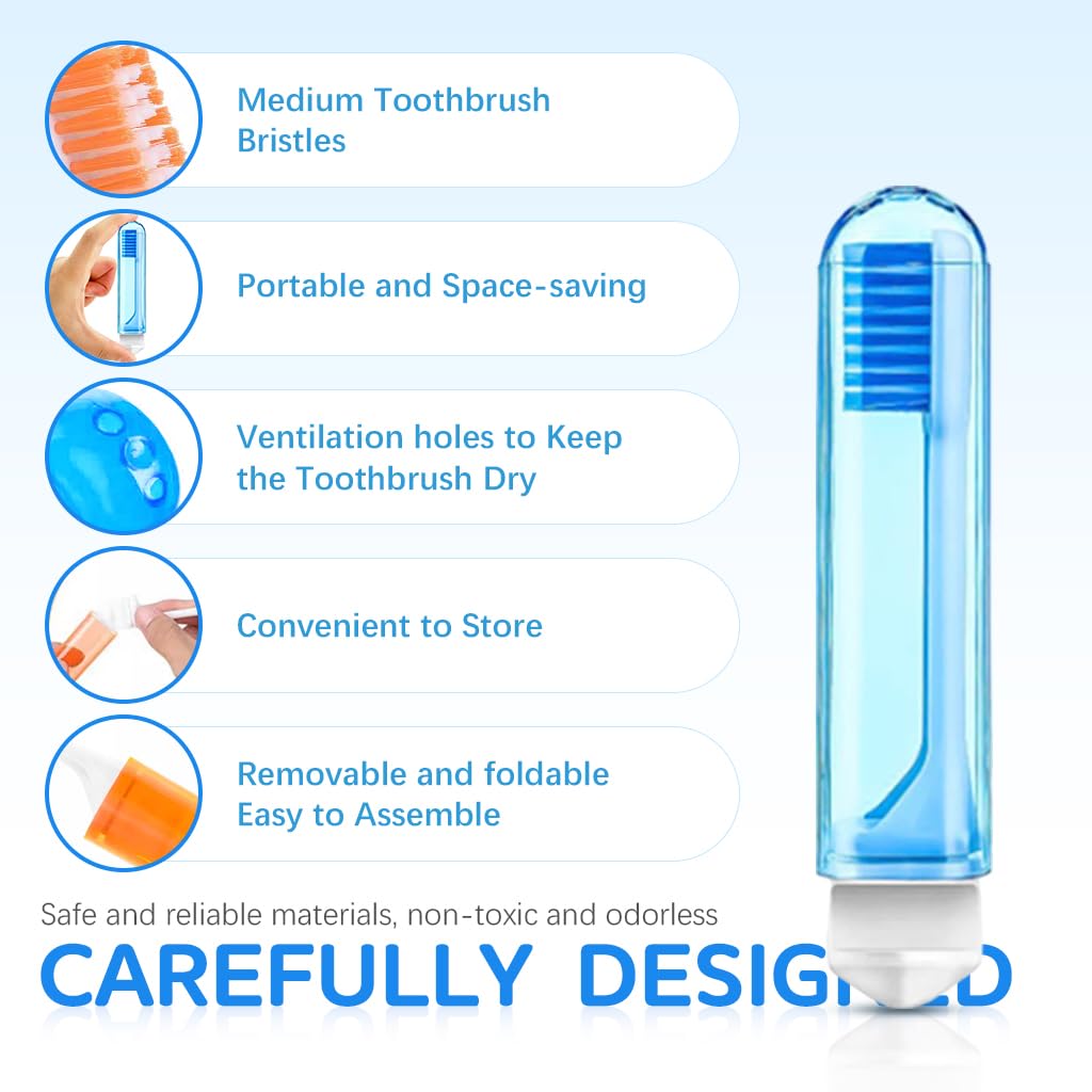 HANNEA® 6Pcs Travel Toothbrush, Folding Mini Toothbrush with Toothbrush Case Soft Potable Travel Size Toothbrush Individually Wrapped Small Toothbrush for Travel Camping
