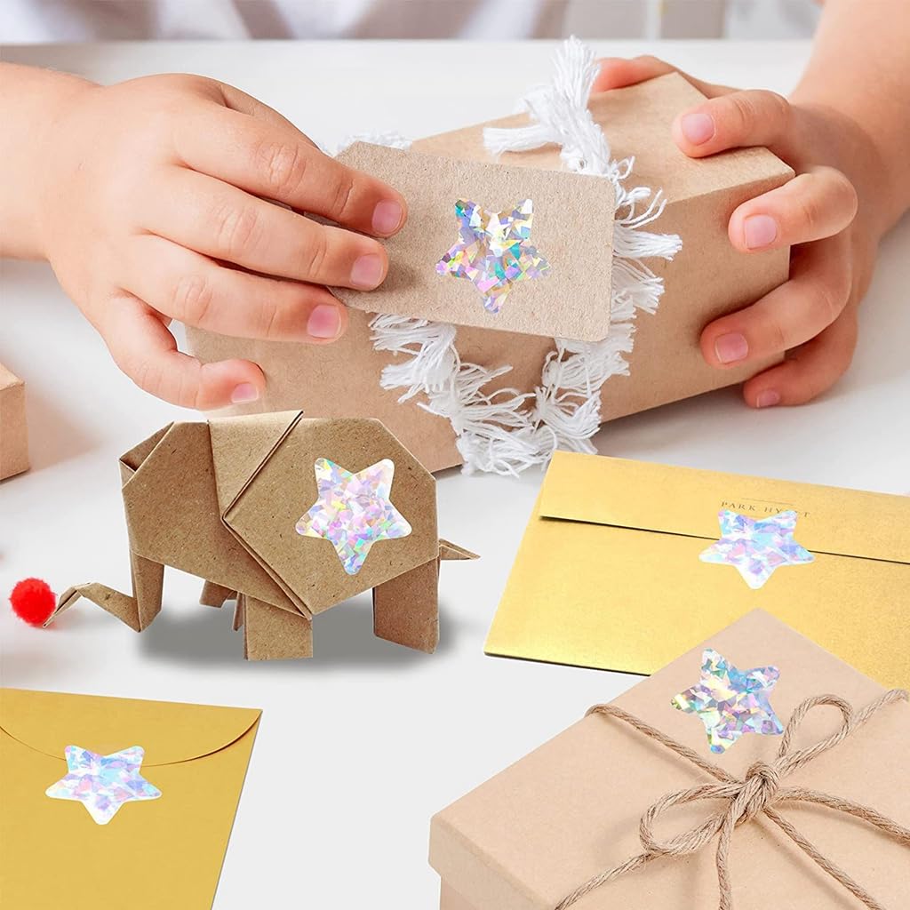 HASTHIP 500Pcs Holographic Glitter Star Stickers, 1 inch/2.5cm Self Adhesive Small Star Stickers for Reward Charts, Incentive Stickers Sparkly Star Stickers for Kids Teachers School Office