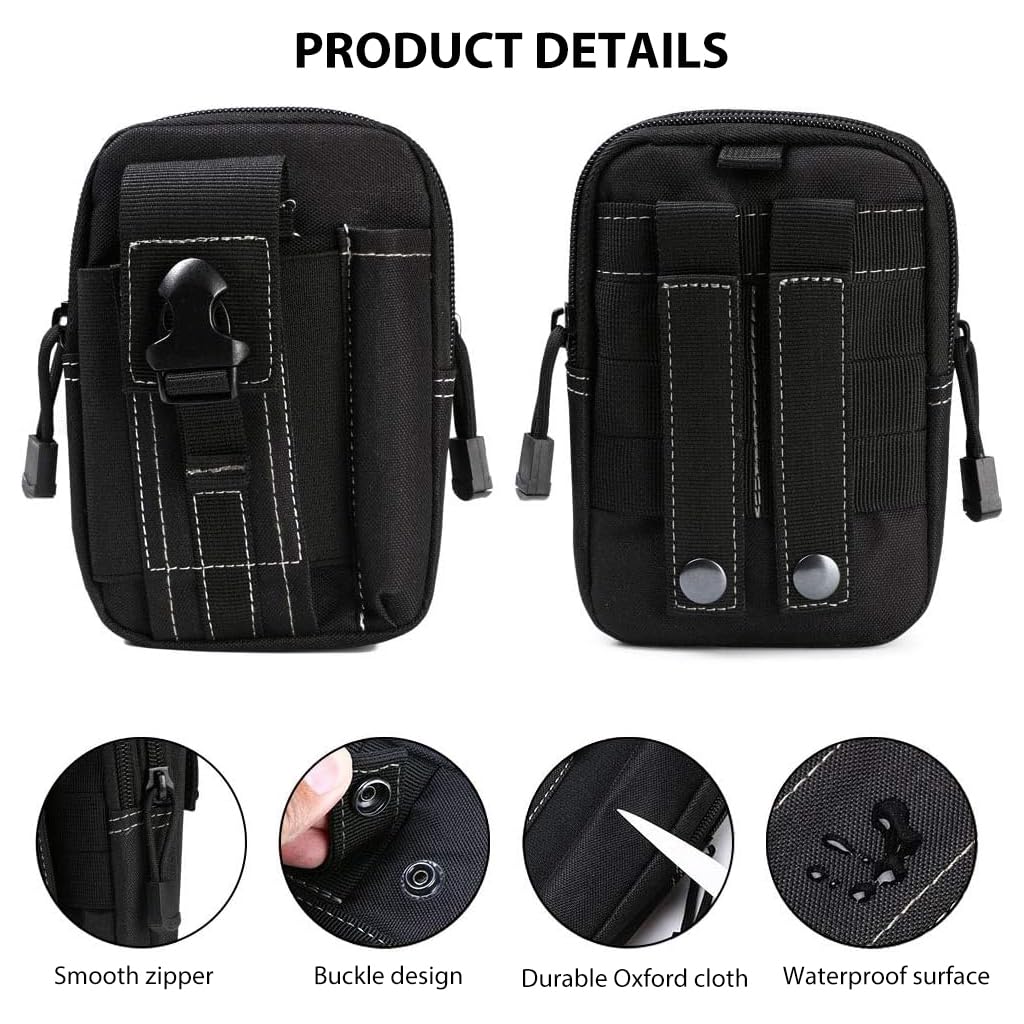 GUSTAVE Tactical Waist Bag for Men, Oxford Cloth Mobile Pouch Mini Bag EDC Outdoor Gadget Pocket Double Layer Lightweight Waist Gadget Bag Zipper Pouch for Keys, Tools, Pen, Phone