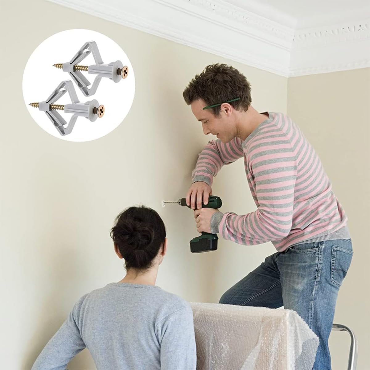 Serplex 50 Set Drywall Anchor with Screw Kit Drywall Anchor Kit Hollow Wall Anchors Plasterboard Plugs Screws Butterfly Expansion Tube Pipe Drywall Winged Anchors for Hanging Heavy Items on Drywall
