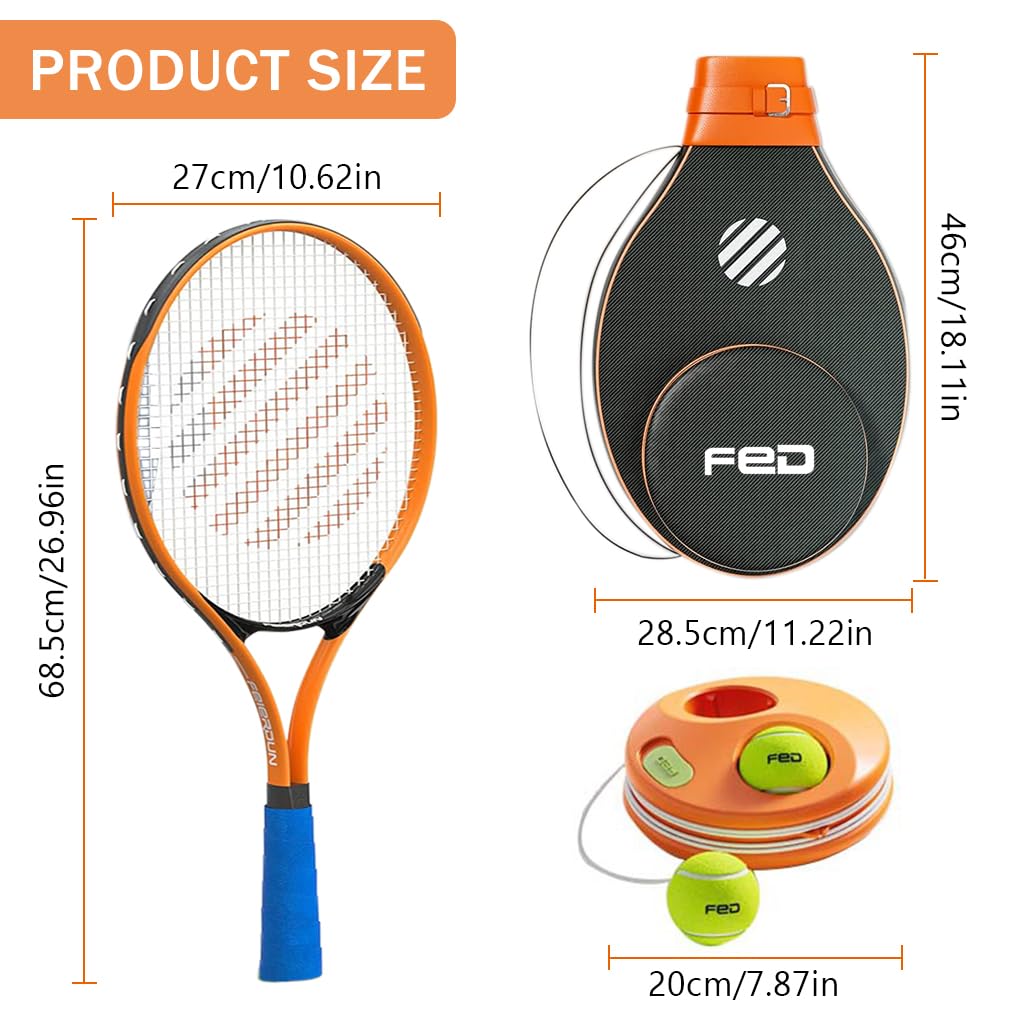 Proberos Tennis Trainer Device with Tennis Racquet/Rackets, 2 Stringed Tennis Balls Ground Attached Tennis Trainer Equipment Starters Solo Training Tennis Training Kit for Teens, Adults