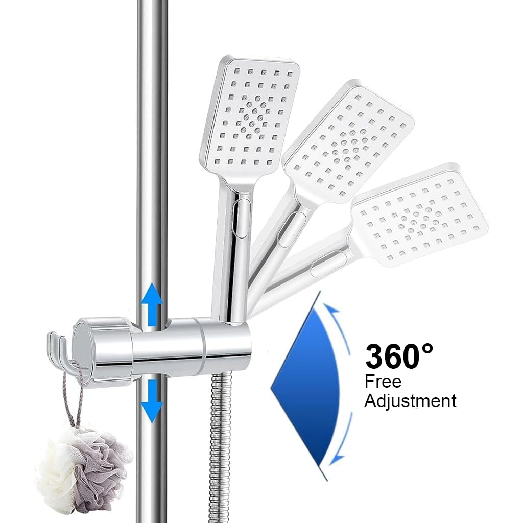 HASTHIP Bathroom Shower Head Holder with Intergrated Hooks Universal Shower Slide Bar Bracket for 16-27mm Modern ABS Shower Bracket with Dual Hanging Hook Adjustable Shower Slide Bar Bracket