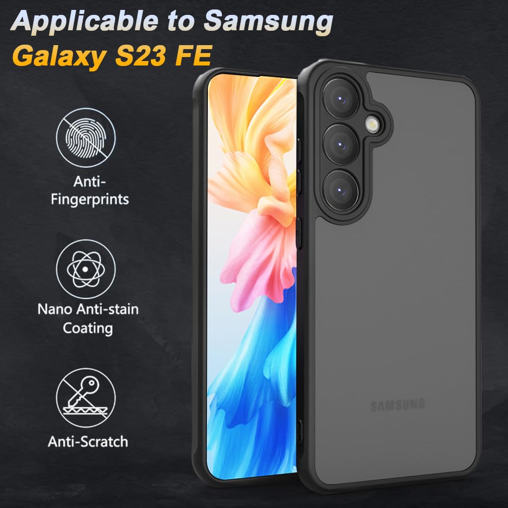 ZORBES Phone Cover for Samsung Galaxy S23 FE Fashion Slim Phone Case Support Anti-Scratch Protective Case Shockproof Matte Phone Cases for Galaxy S23 FE Black