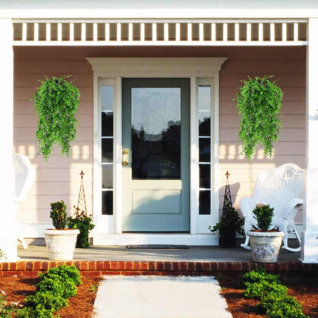 HASTHIP Artificial Plant Boston Ferns Fake Vines Hanging Ivy Flowers Vine Outdoor, Plastic Greenery for Hanging Baskets Wedding Wall House Room Patio Jungle Party Decorations