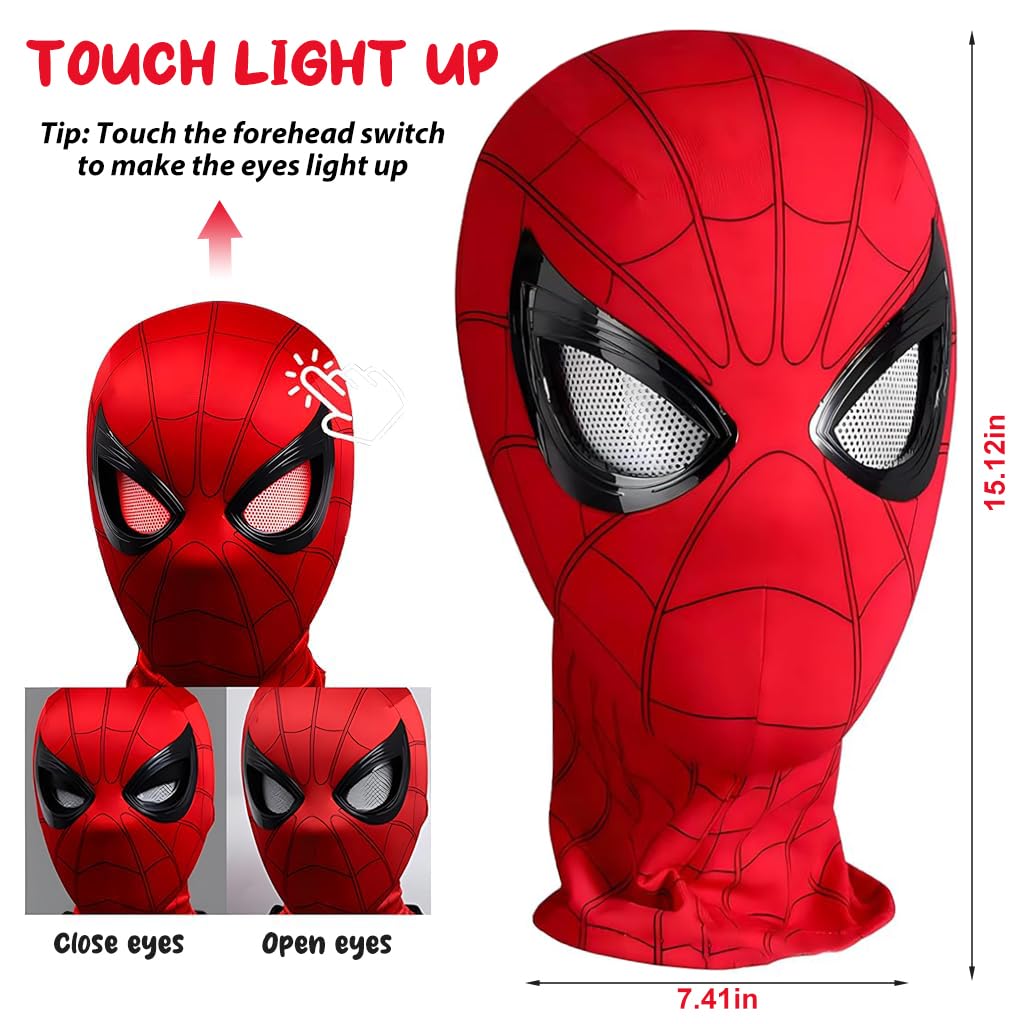 FANCYKU Halloween Mask Cosplay Spider Man Mask with Illuminated Moving Eyes Elastic Spider Man Mask for Kids Adults Party Dressing Up Prop Halloween Dress Up Mask Gift for Kids