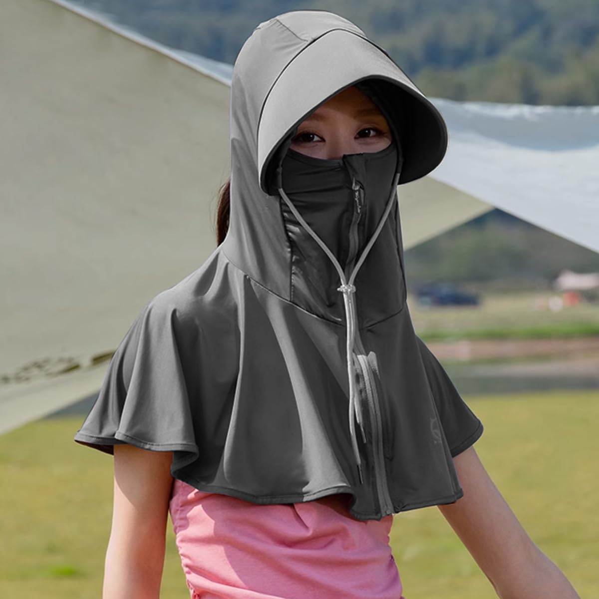 PALAY Sun Hats for Women Wide Brim Cap with Face Cover Sun Protection Scarf Cap for Women Breathable Summer Hats Lightweight Full Zip Up Visor Cap For Riding, Hiking, Travel, Beach