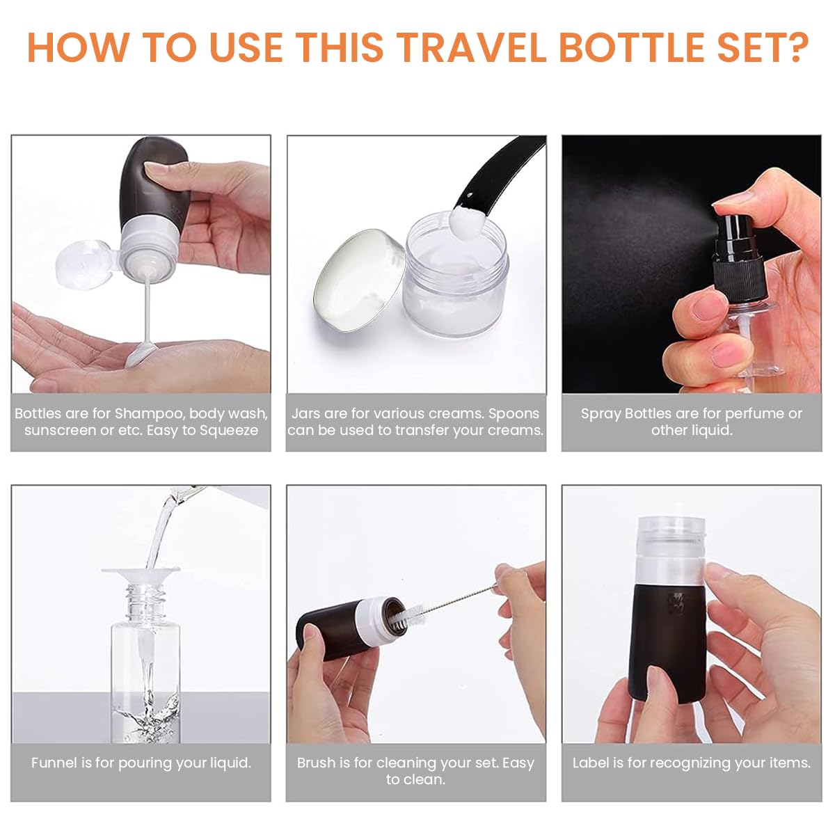 MAYCREATE Silicone Travel Bottles for Toiletries, 16pcs Set Refillable Travel Toiletries Bottle Kit, Leakproof Squeezable Travel Dispenser Bottle Set for Shampoo Lotion Liquids - BPA Free